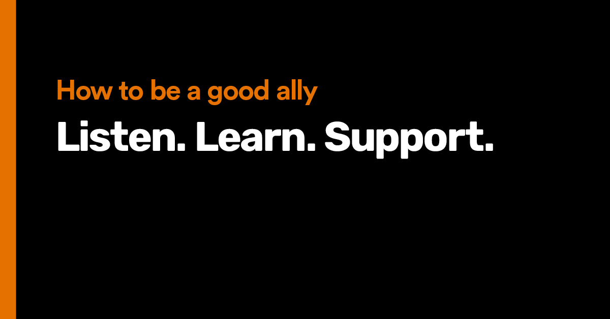 text based image featuring phrase 'listen, learn, support'.