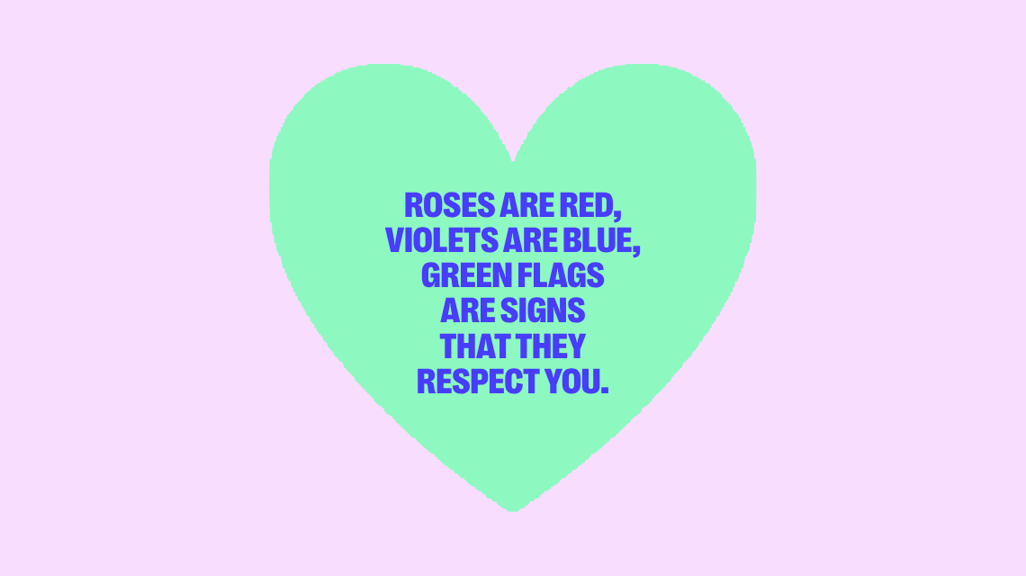 Purple tile with green loveheart 