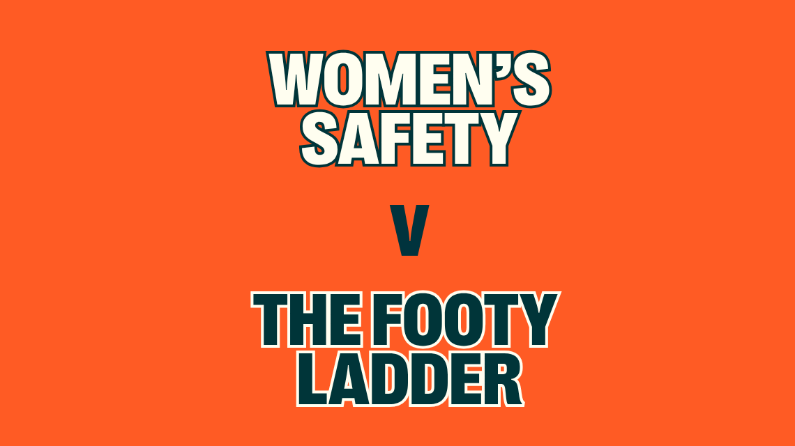 Orange tile with text women's safety v the footy ladder